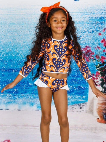 Toddler Rash Guard Swimsuit  Girls Crochet Hem Two Piece Swimsuit – Mia  Belle Girls