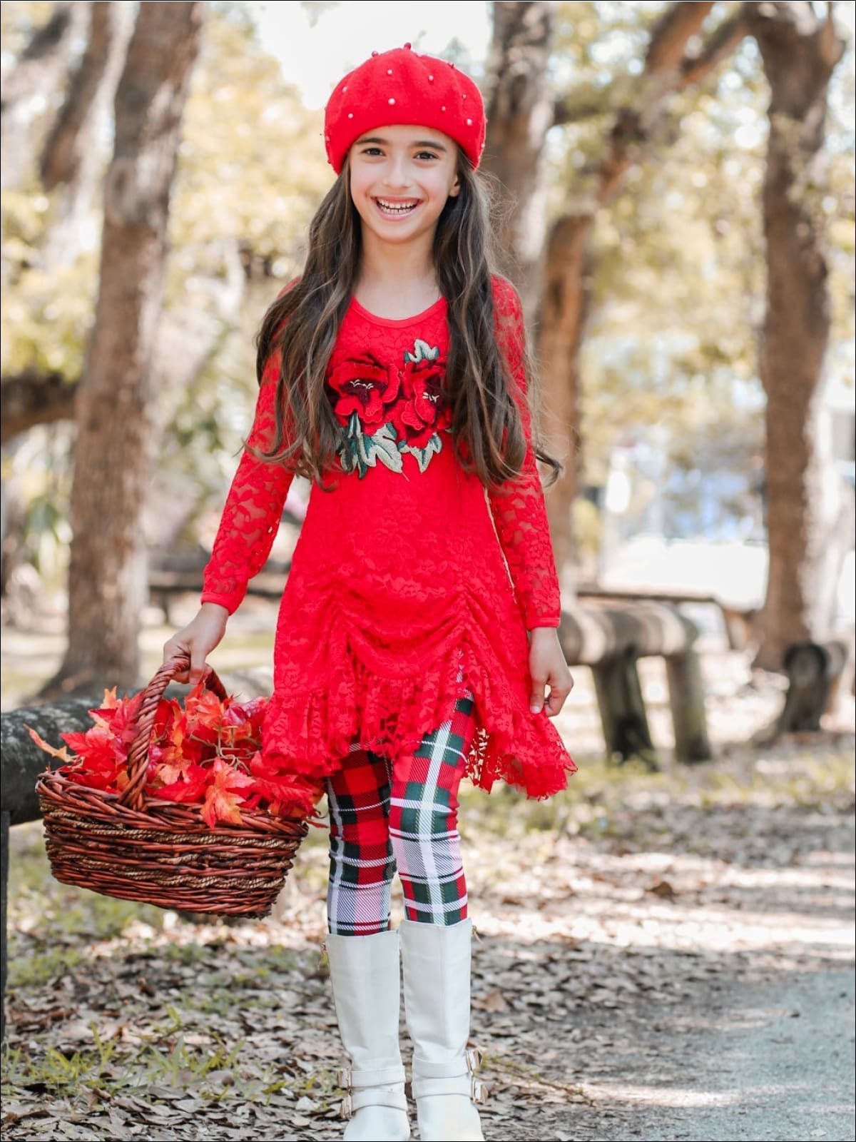 Sassy Santa Tunic, Plaid Scarf And Legging Set