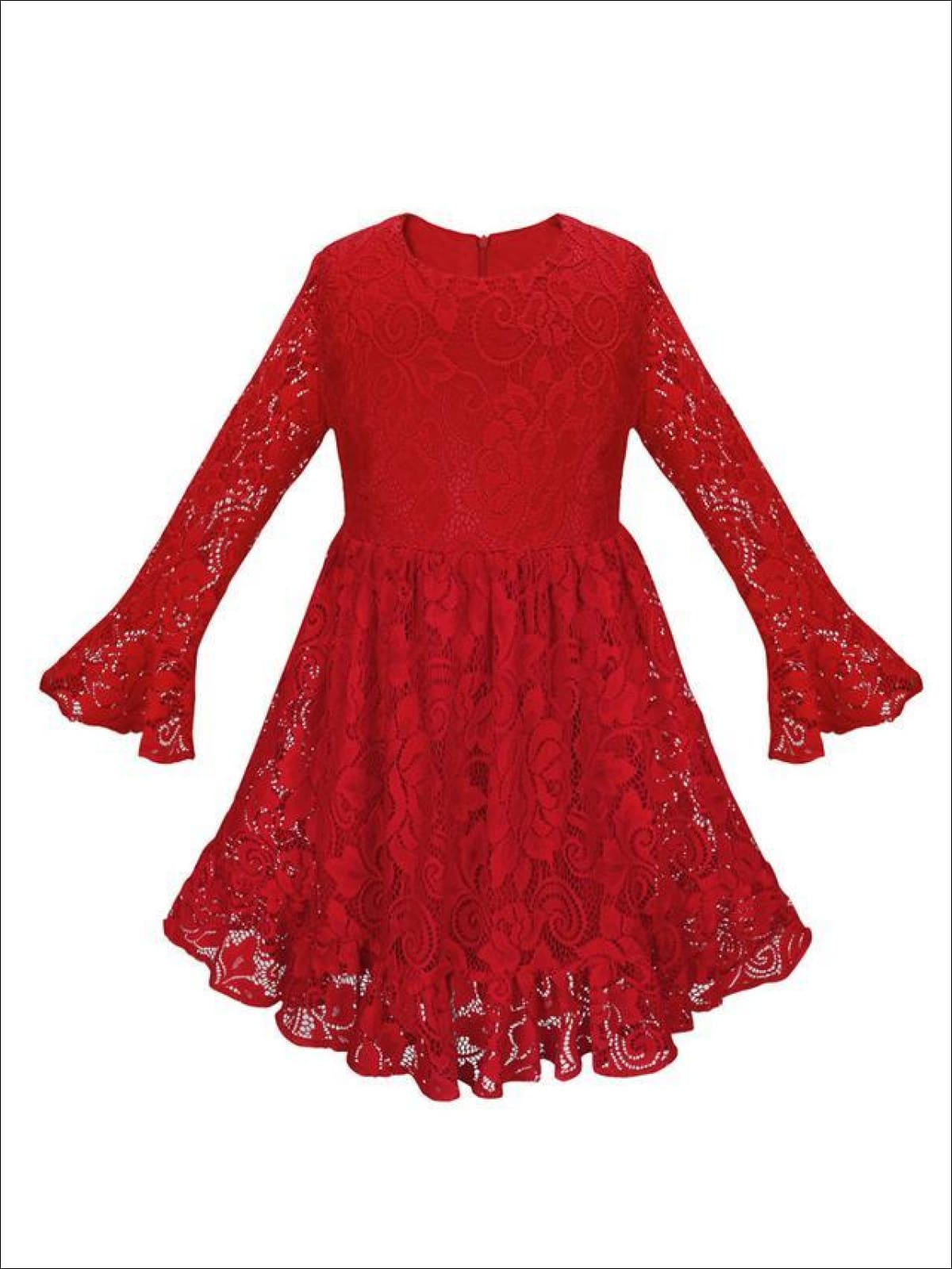 red lace ruffle dress