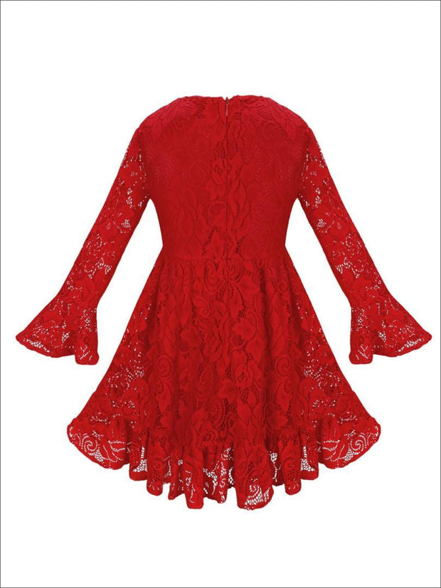 Girls Red Lace Ruffle Sleeve Holiday Dress – Mia Belle Girls