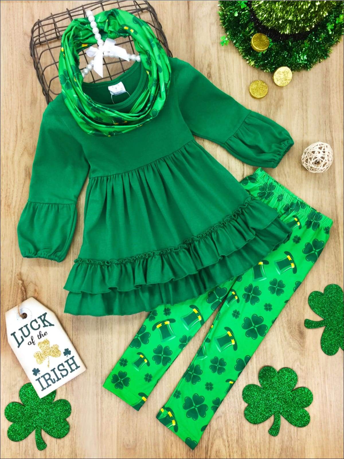 St. Patrick's Day Clothes  Girls Rainbow Top & Clover Legging Set – Mia  Belle Girls