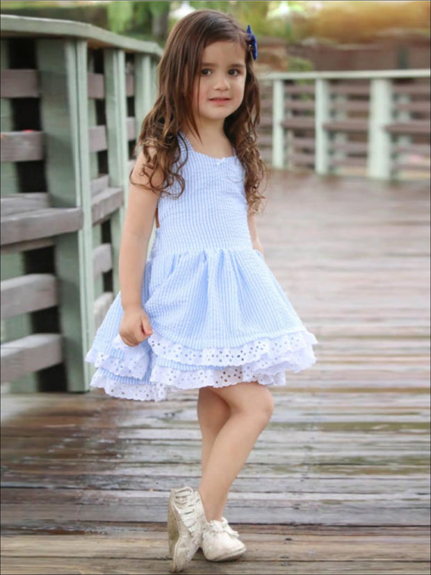 blue and white striped baby dress