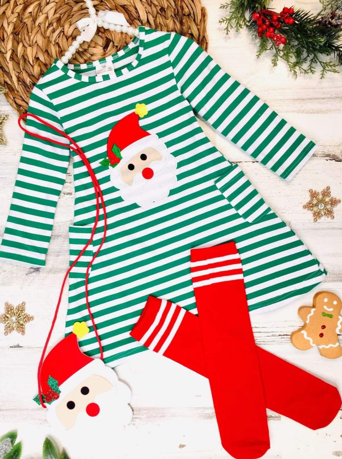 Sassy Santa Tunic, Plaid Scarf And Legging Set