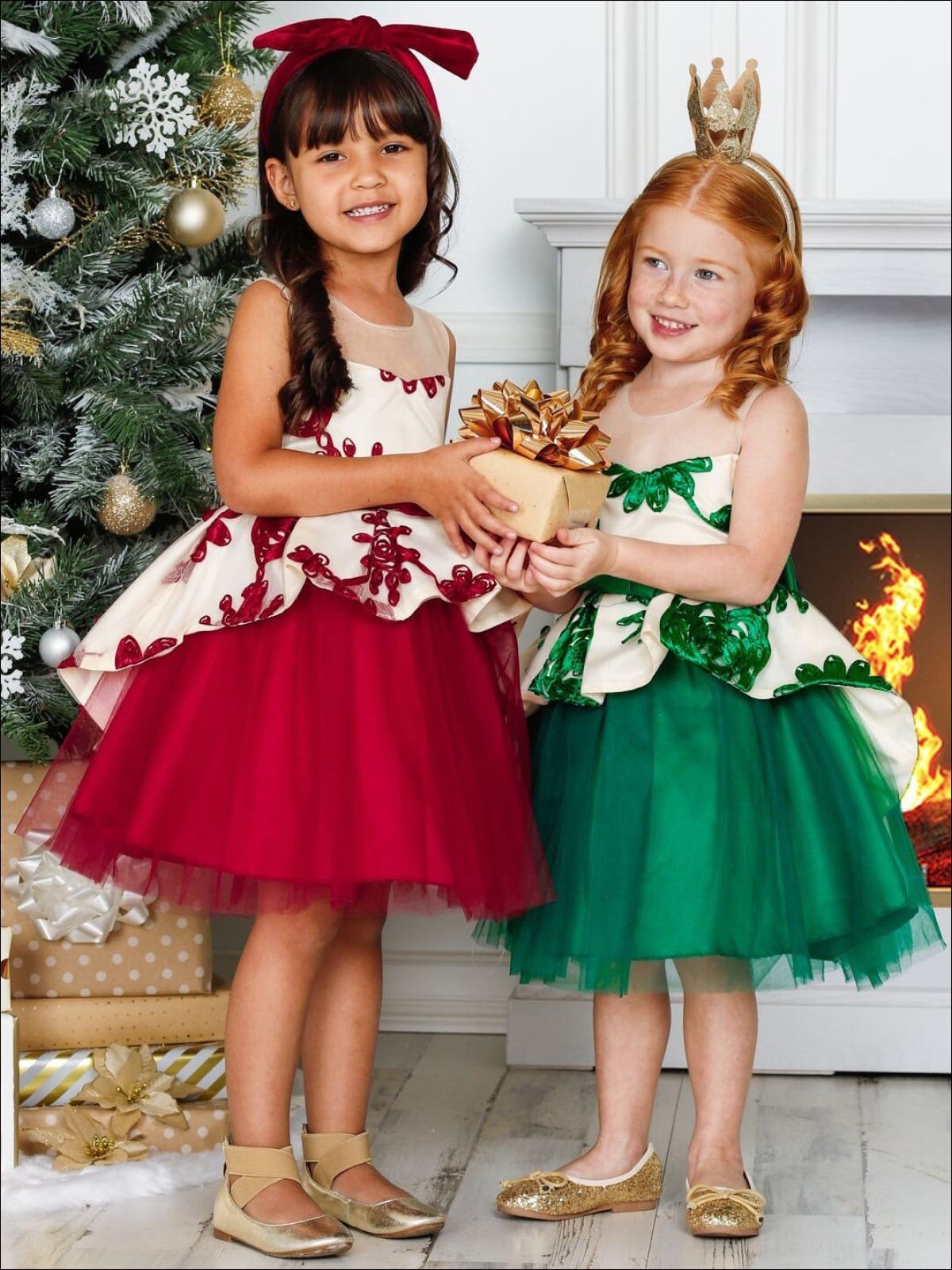 SUNSIOM Girls Xmas Dress Christmas Clothes Plush Lace Patchwork