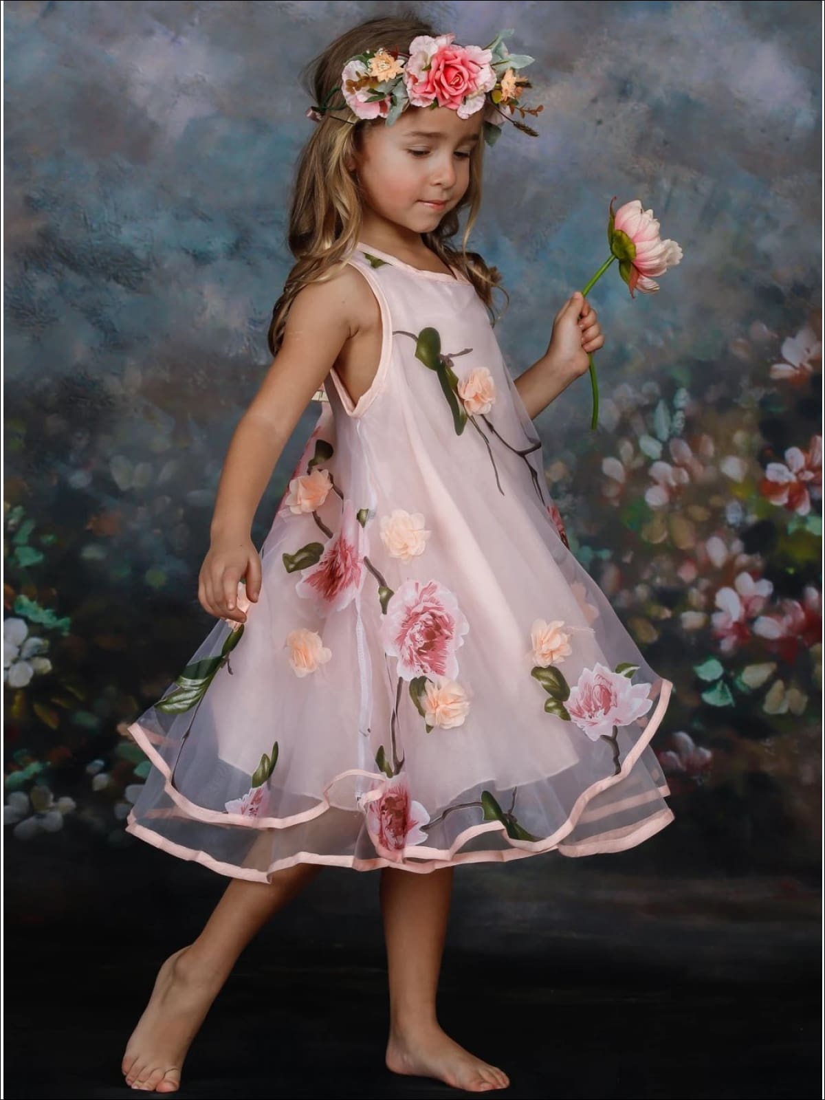 Kid Girl Lace Design Short-sleeve Solid Color Mesh Dress