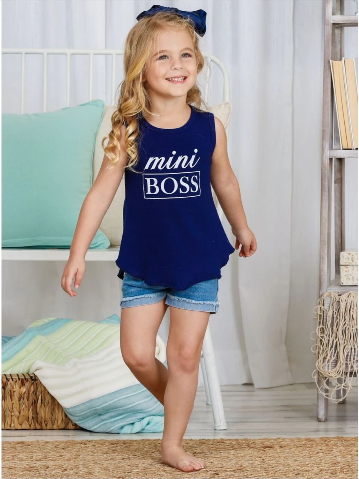 Girls Sleeveless Hi-Lo Round Bottom Mini Boss Graphic Tank