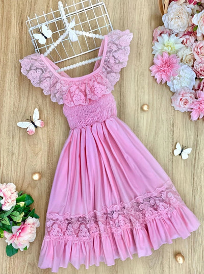 Girls Spring Smocked Lace Ruffled Maxi Dress - Mia Belle Girls