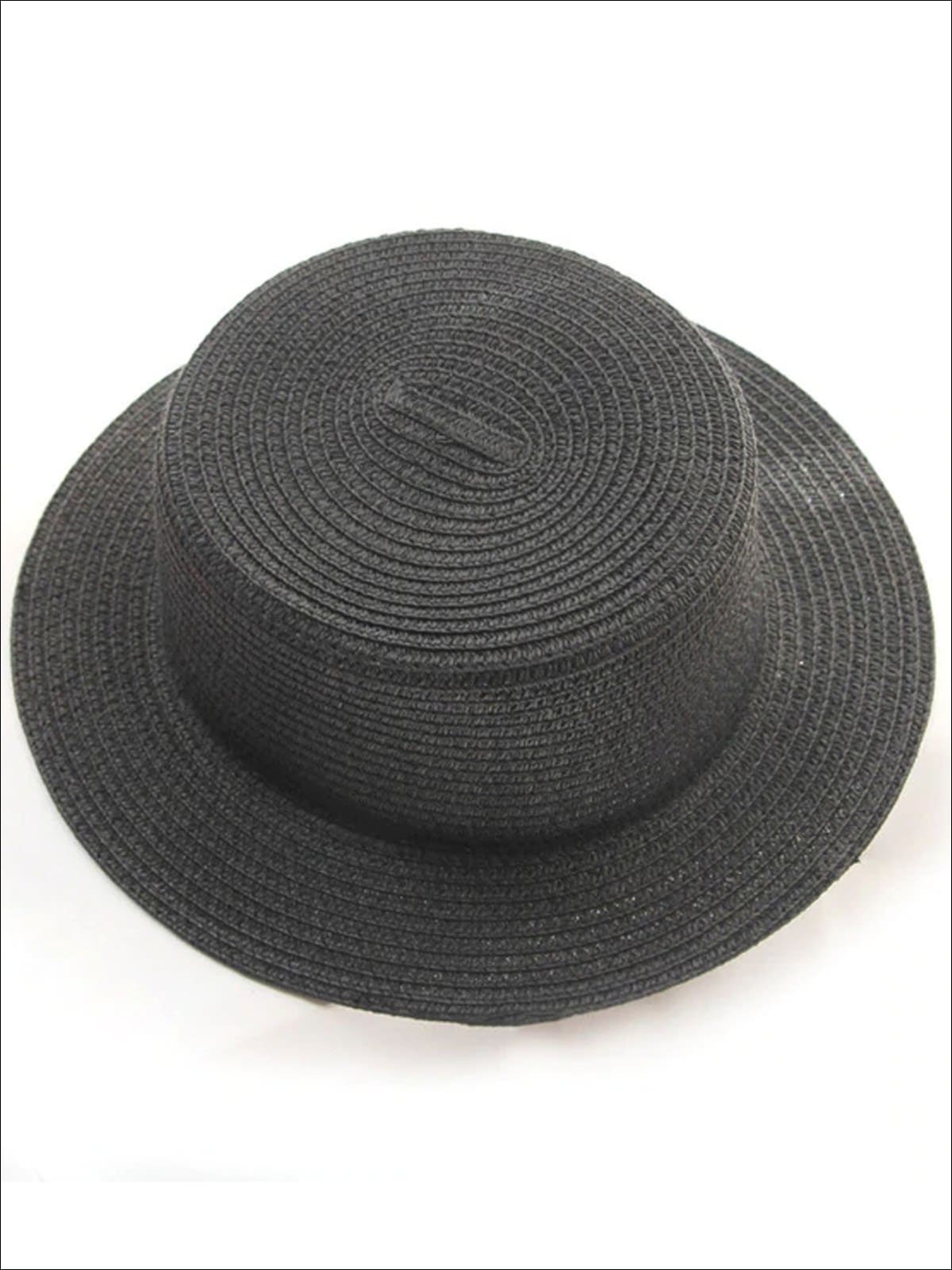 Girls Solid Color Straw Sun Hat Black / Adult