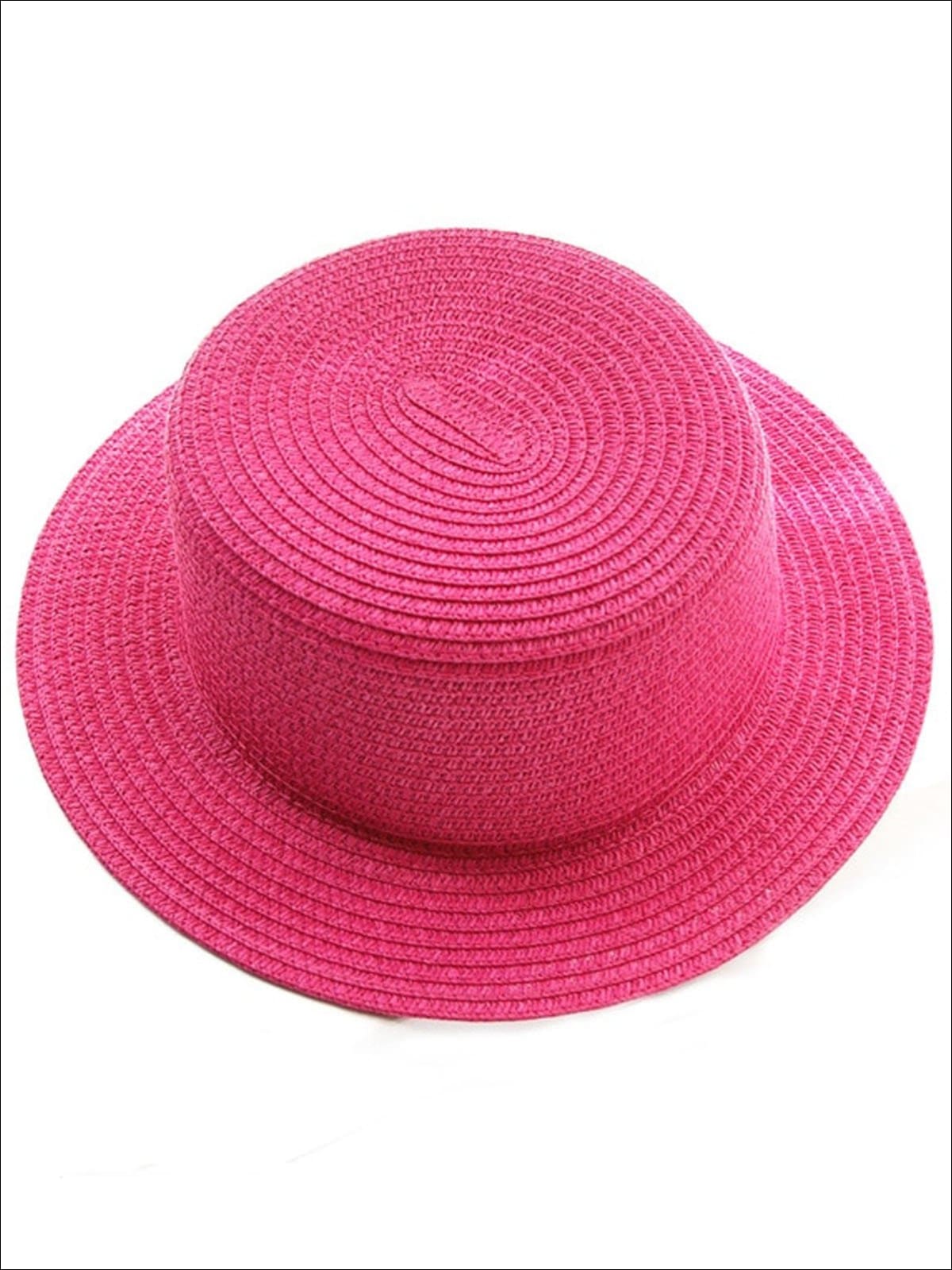 Girls Solid Color Straw Sun Hat Hot Pink / Kids