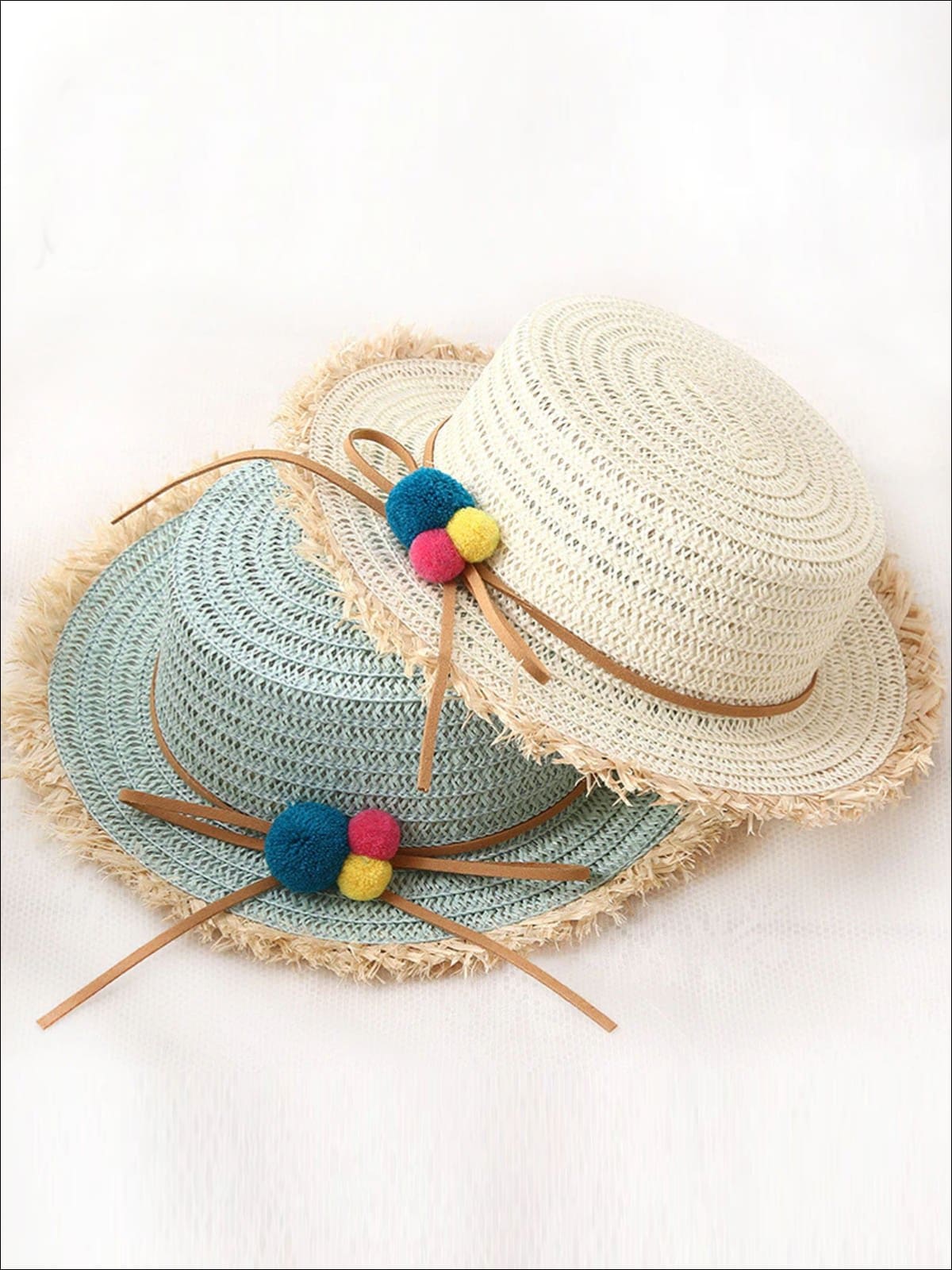 Girls Straw Hat with and Pom Poms Mia Belle Girls