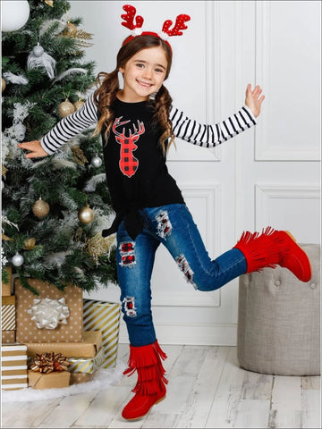 Girls Preppy Striped Lace Trim Tunic & Legging Set - Mia Belle Girls