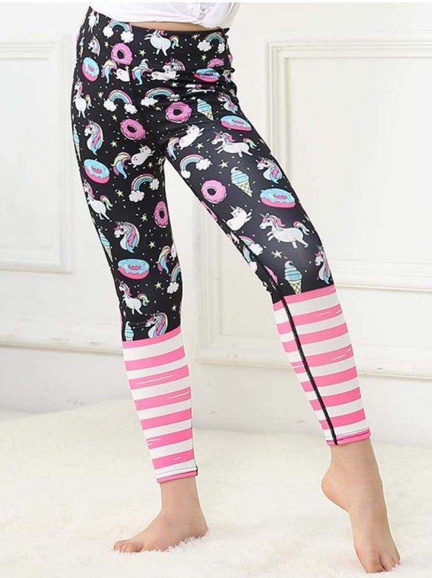 Girls Striped Unicorn Leggings (11 Style Options) - Black Unicorn / 4T - 5Y / Similar to image - Yoga Pants