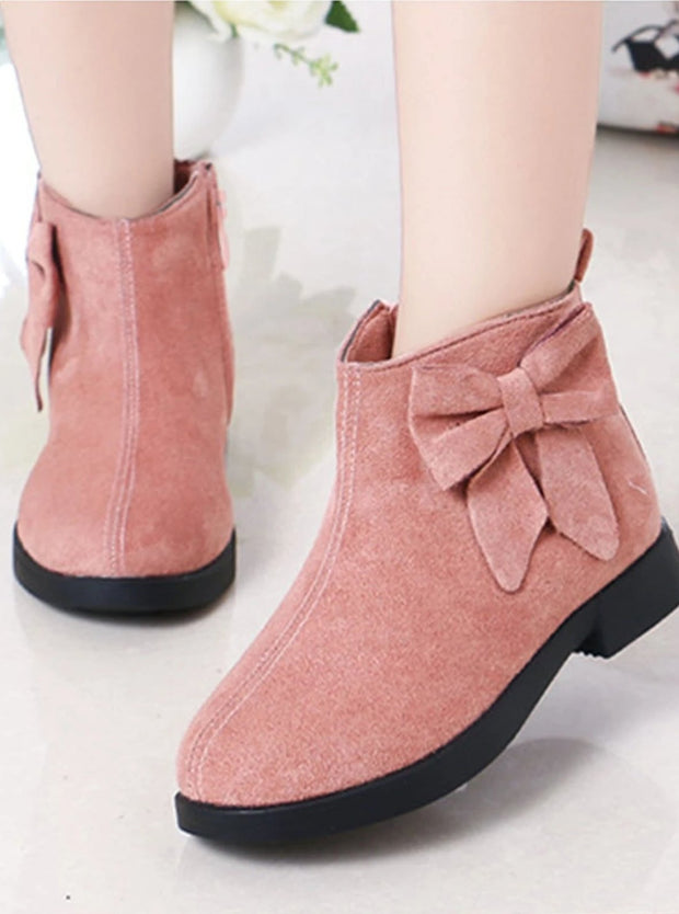 Girls Suede Bow Side Ankle Booties 