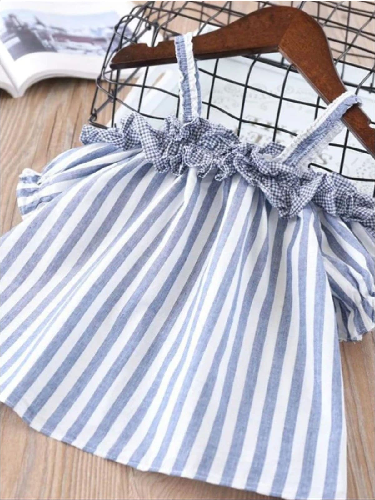 Girls Summer Striped Off Shoulder Tunic & Star Denim Shorts Set – Mia ...