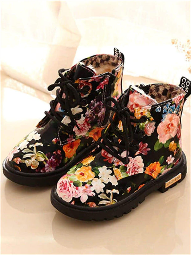 girls floral combat boots