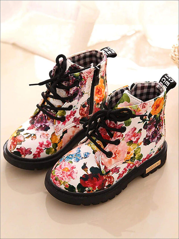 Girls Synthetic Leather Floral Combat 