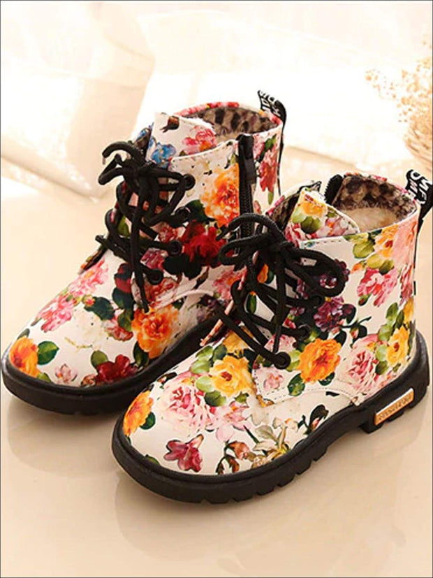 girls floral combat boots