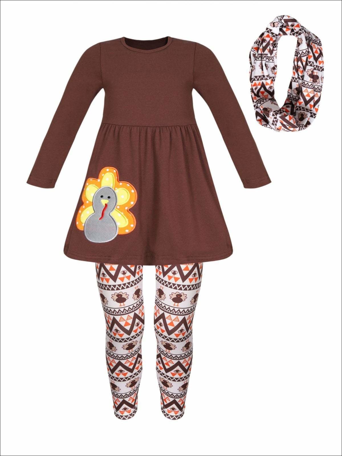 Girls Thanksgiving Themed Long Sleeve Turkey Applique Tunic Leggings ...