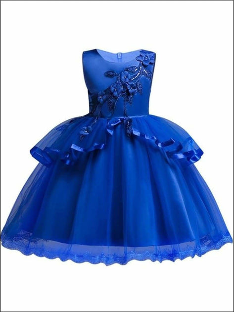 Girls Tiered Ruffle Flower Applique Special Occasion Dress – Mia Belle ...