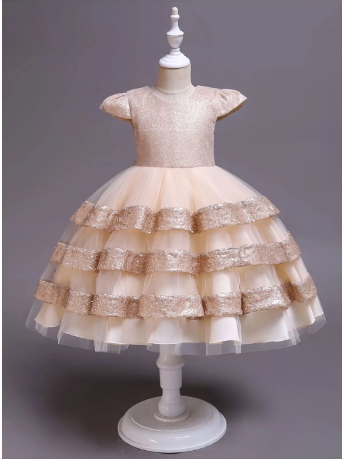 Girls Sparkle Dresses | Cap Sleeve Sequin Tulle Holiday Princess Dress ...