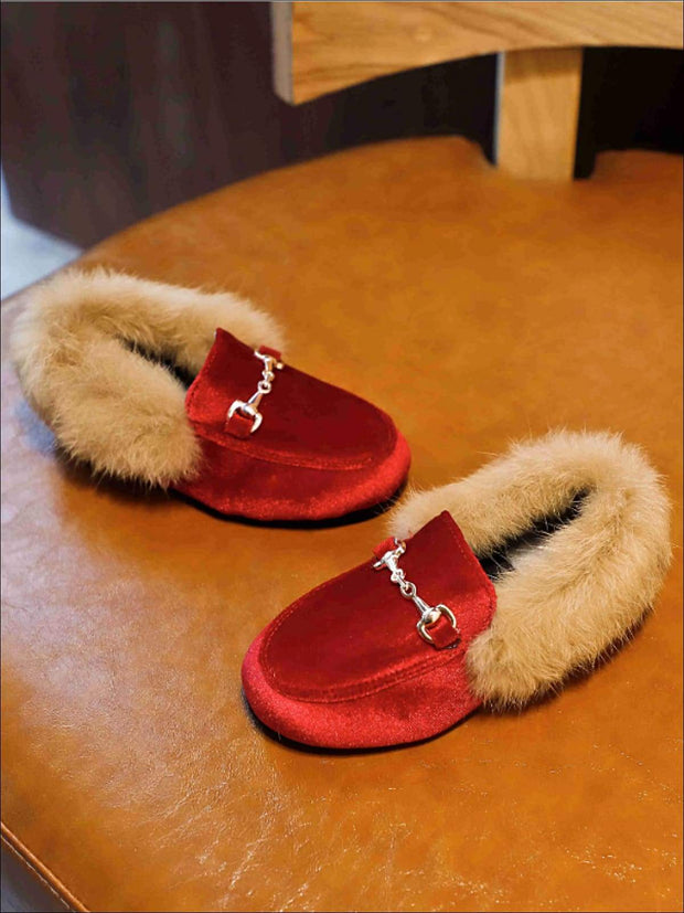 red loafers with fur