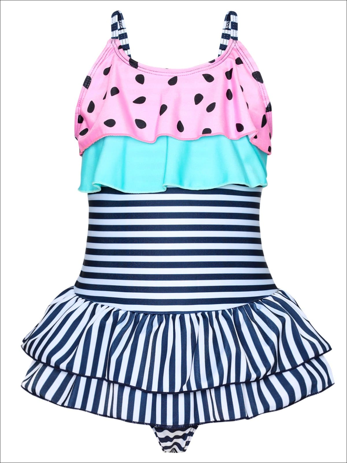 Little Girls Watermelon Stripe One Piece Swimsuit - Mia Belle Girls