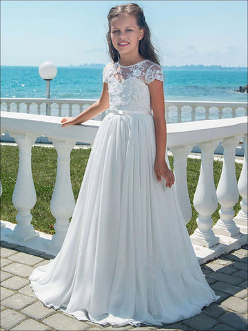 Girls Communion Dress  Sleeveless Embroidered Pearl Embellished Dress –  Mia Belle Girls