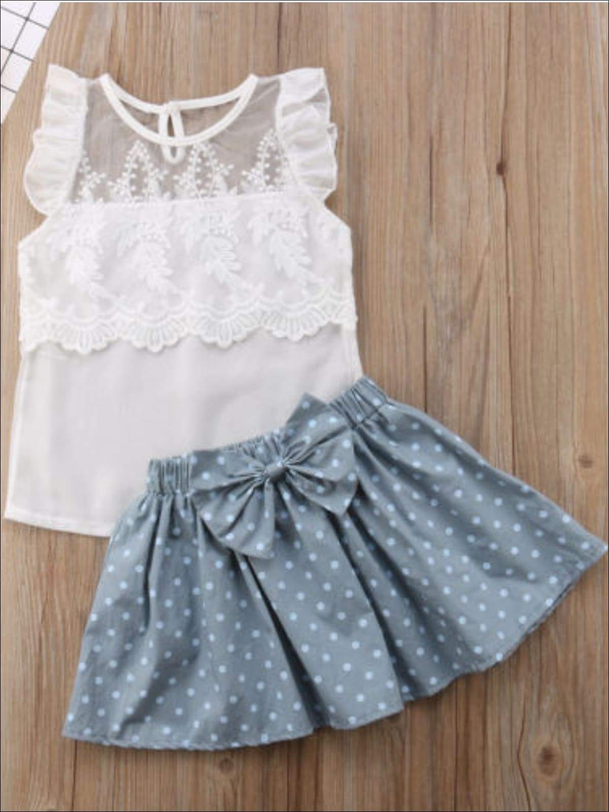 White Crop Top and Polka Dots Skirt Set