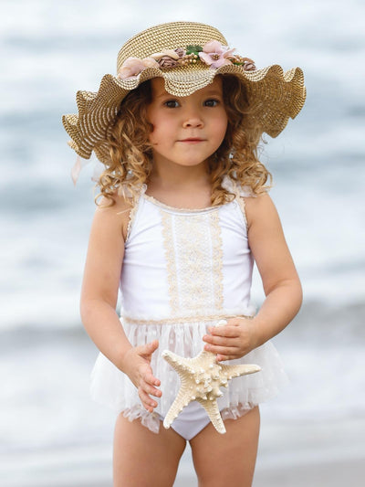 Girls Made For Sunny Days Puff Sleeve One Piece Swimsuit - Mia Belle Girls,  2T/3T