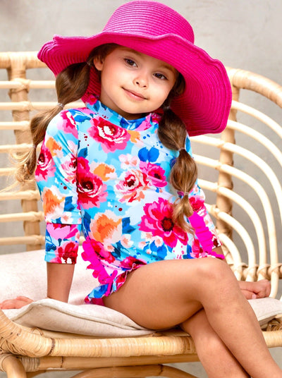Kids Two Piece Skirted Swimsuits  Girls Abstract Rash Guard Swimsuit – Mia  Belle Girls