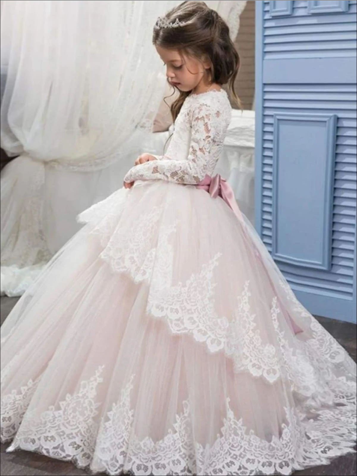 Mia Belle Overseas Fulfillment Little Girls Off Shoulder Ball Gown