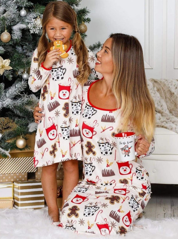 Mommy Me Long Sleeve Side Slit Holiday Nightgown Pajama Mia Belle Baby