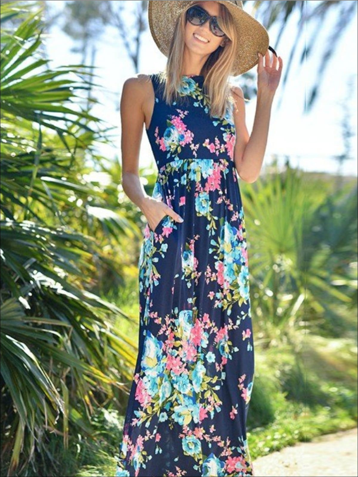 floral sleeveless maxi dress