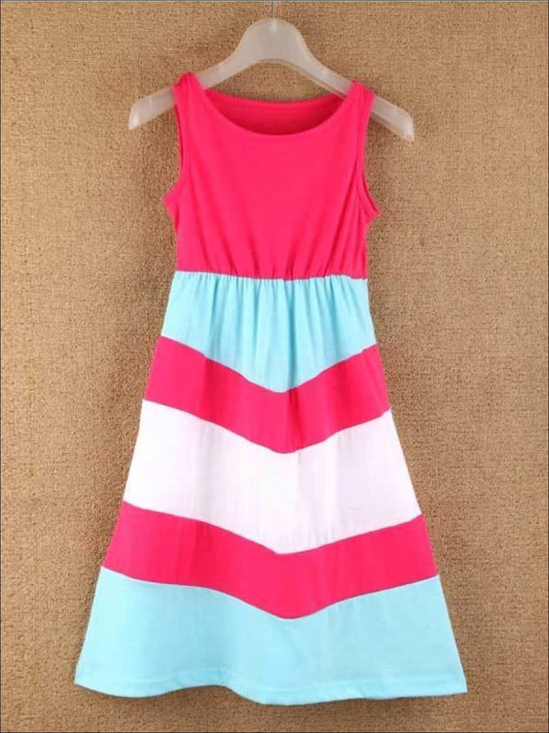 pink blue and white dress