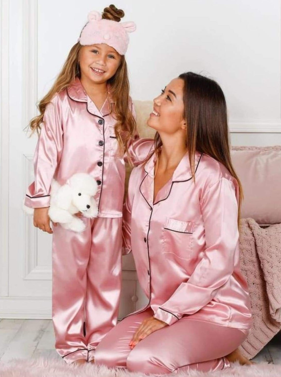 Milana - Women's Pink Silk Pajamas Set - Small