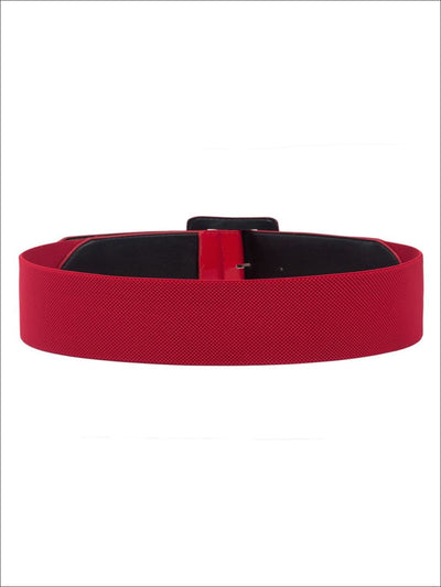 Red Vintage Style Elastic Waist Patent Synthetic Leather Belt – Mia ...