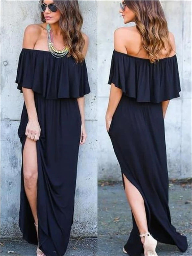 women's black off the shoulder dress