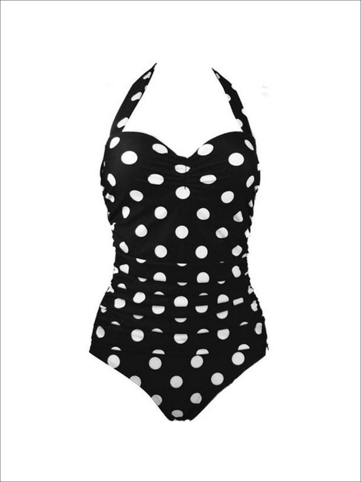 Unique Vintage & Smak Parlour Black/White Polka Dot Halter Swim Top
