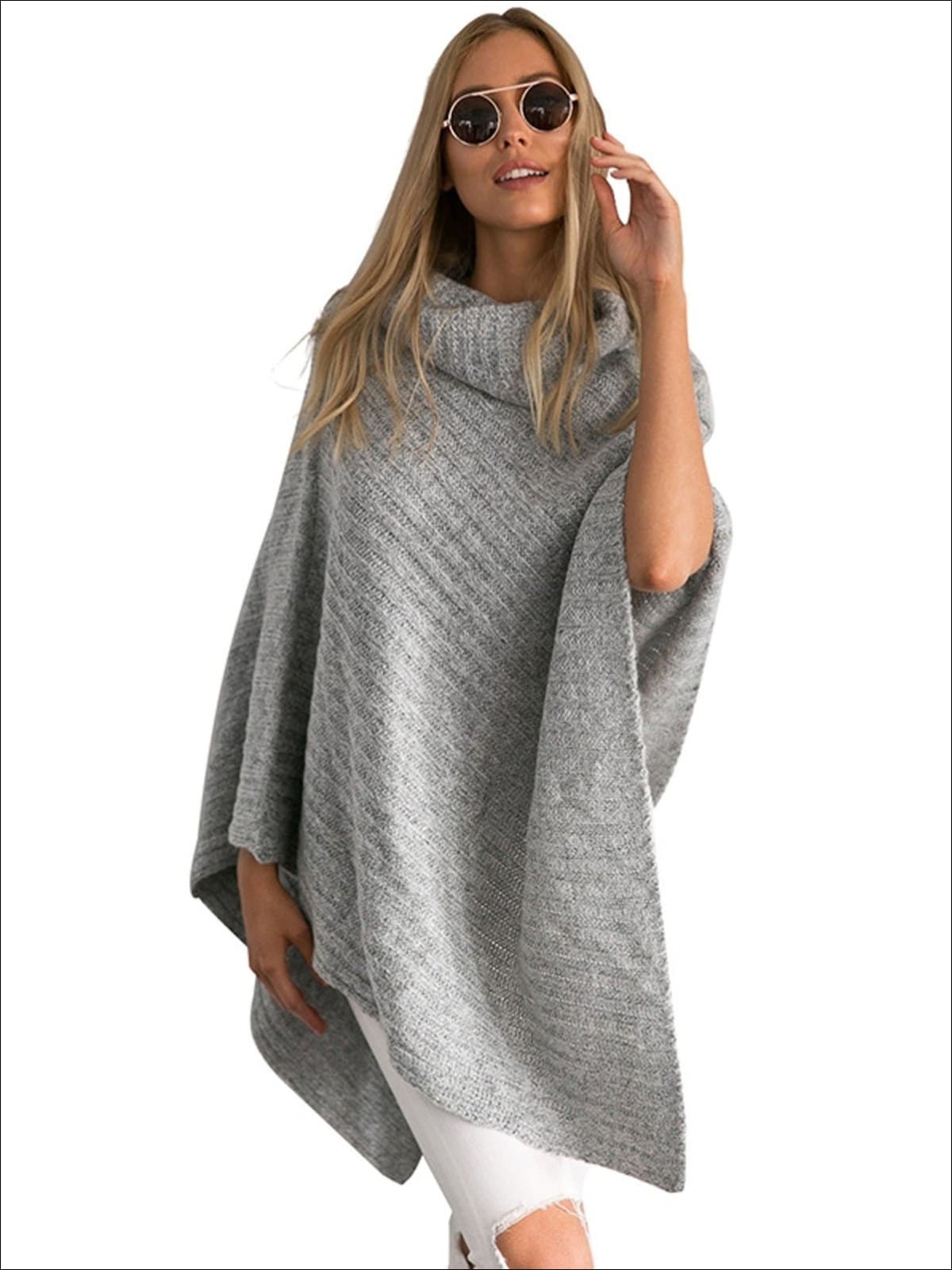 Womens Classic Knit Asymmetrical Poncho Sweater - Womens Fall Sweaters