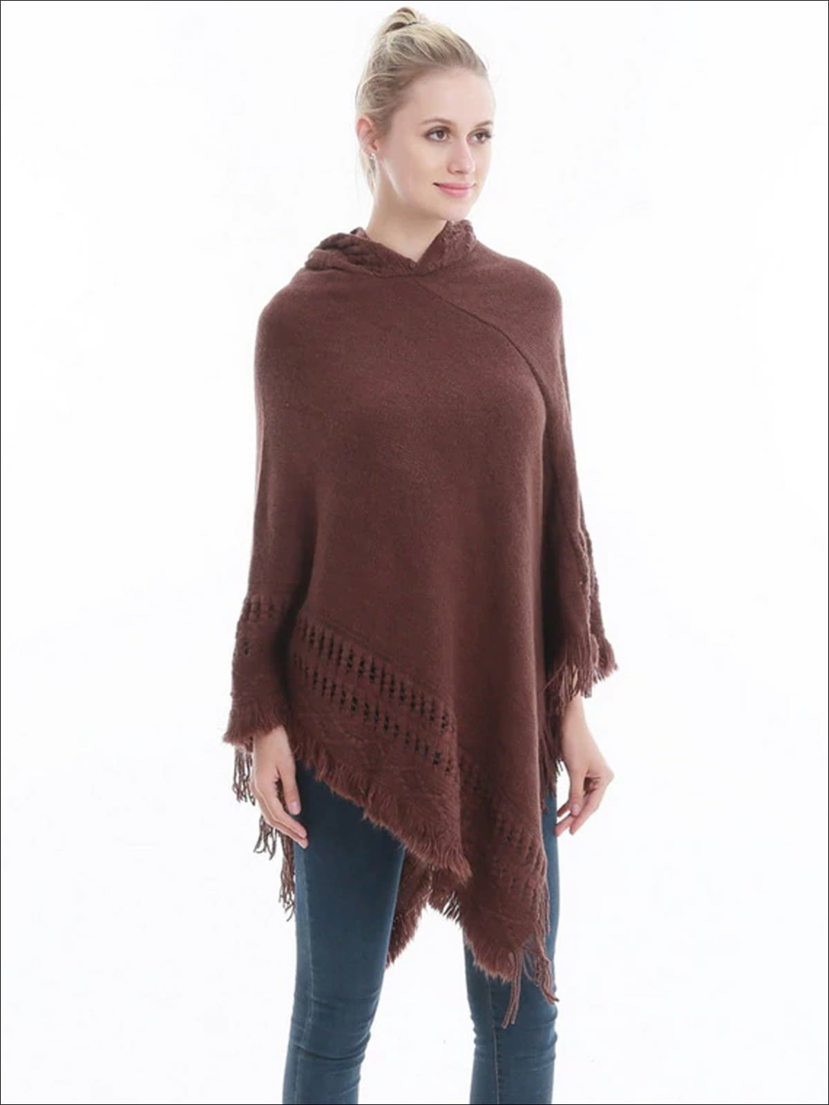 Cashmere poncho sales with fringe