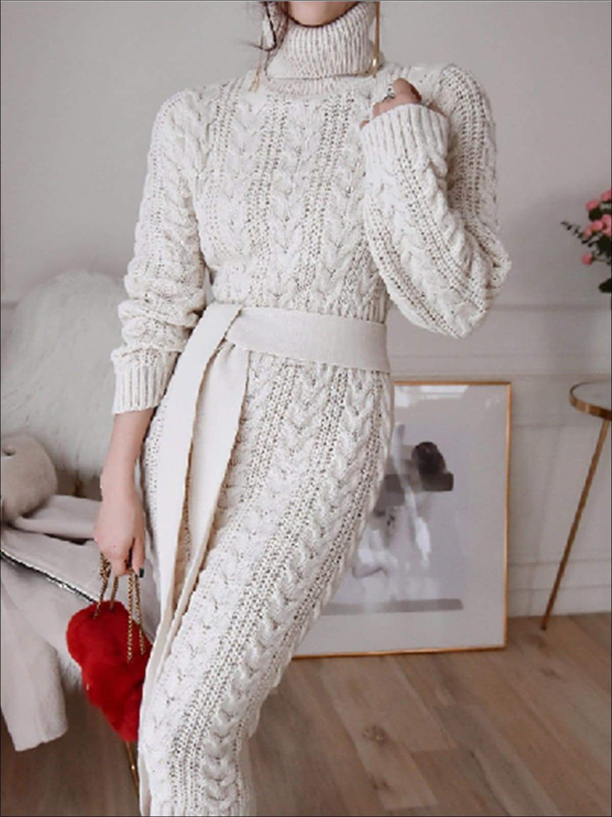  PRDECE Sweater Dress for Women Cable Knit Bodycon