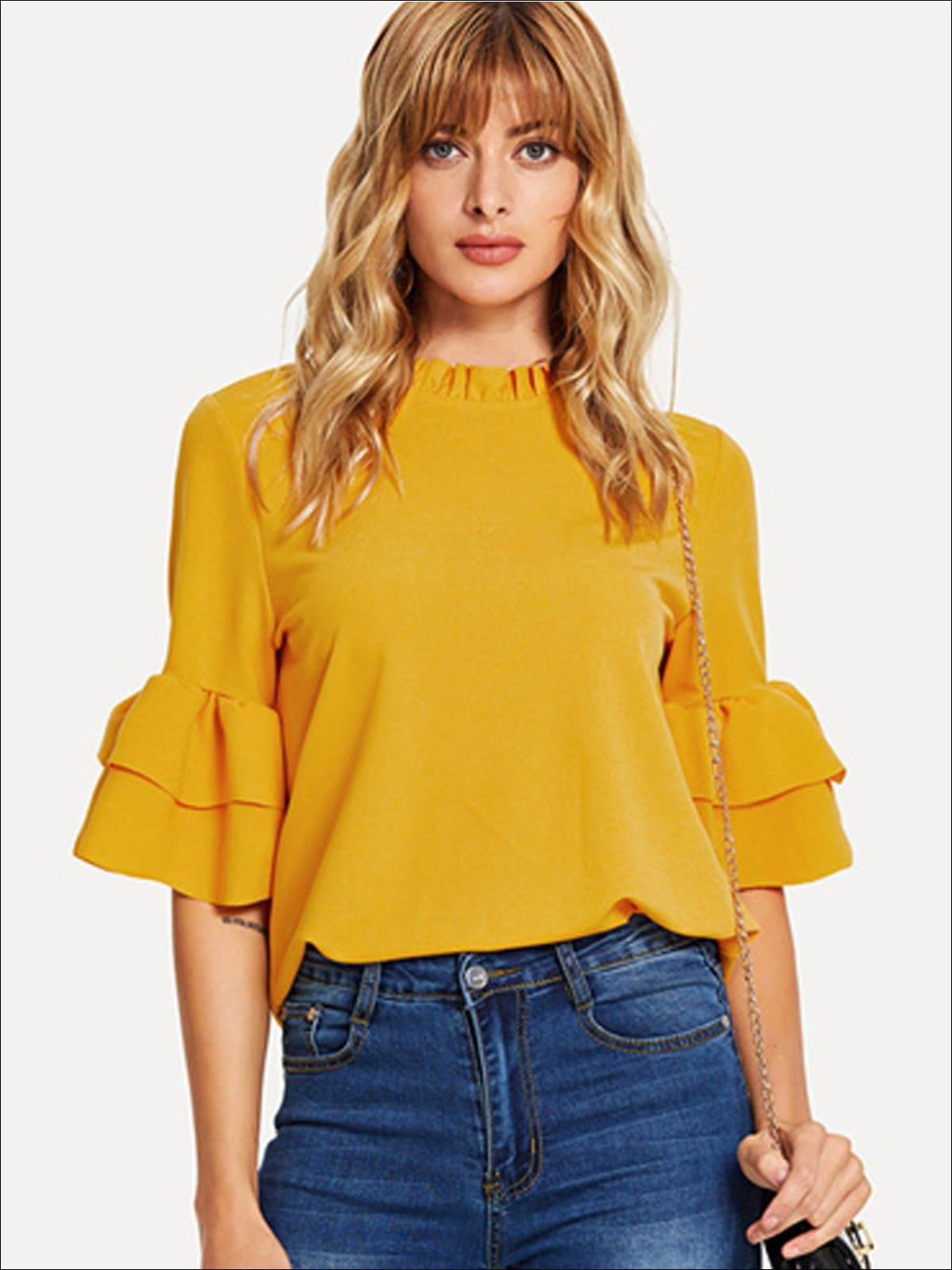 yellow frill sleeve top