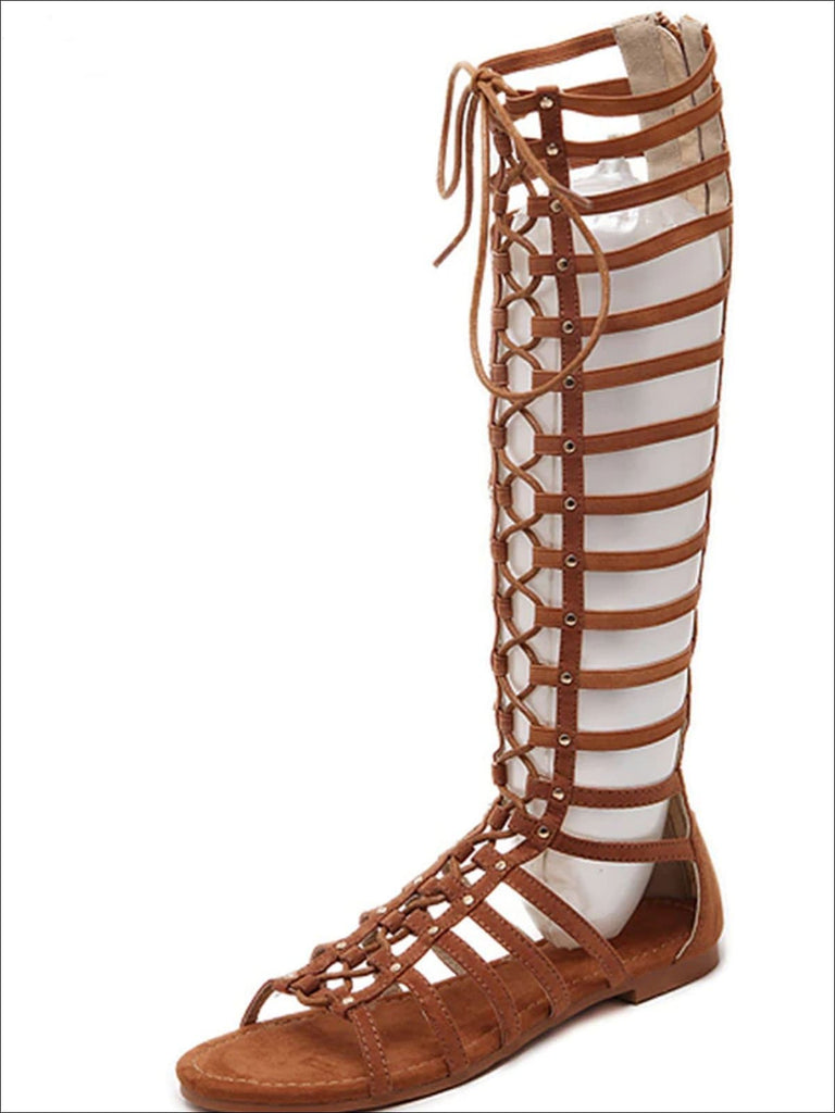 lace up gladiator sandals knee high