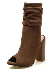 open toe block heel bootie