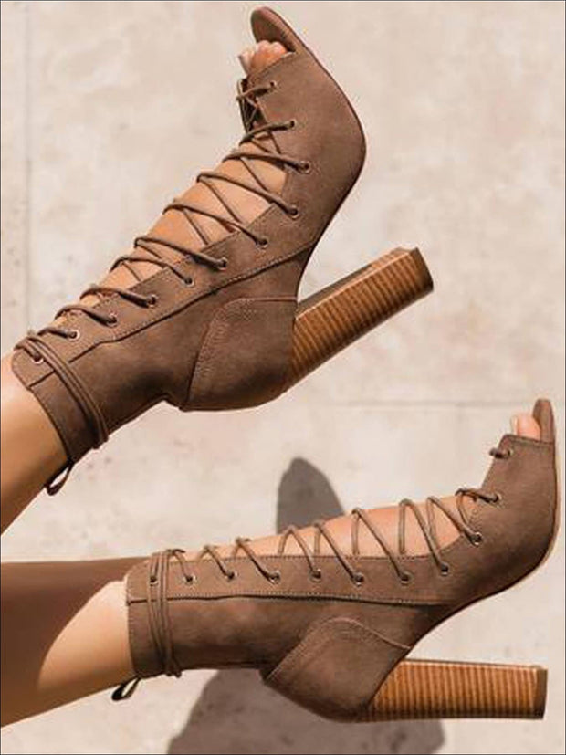 lace up booties heels open toe