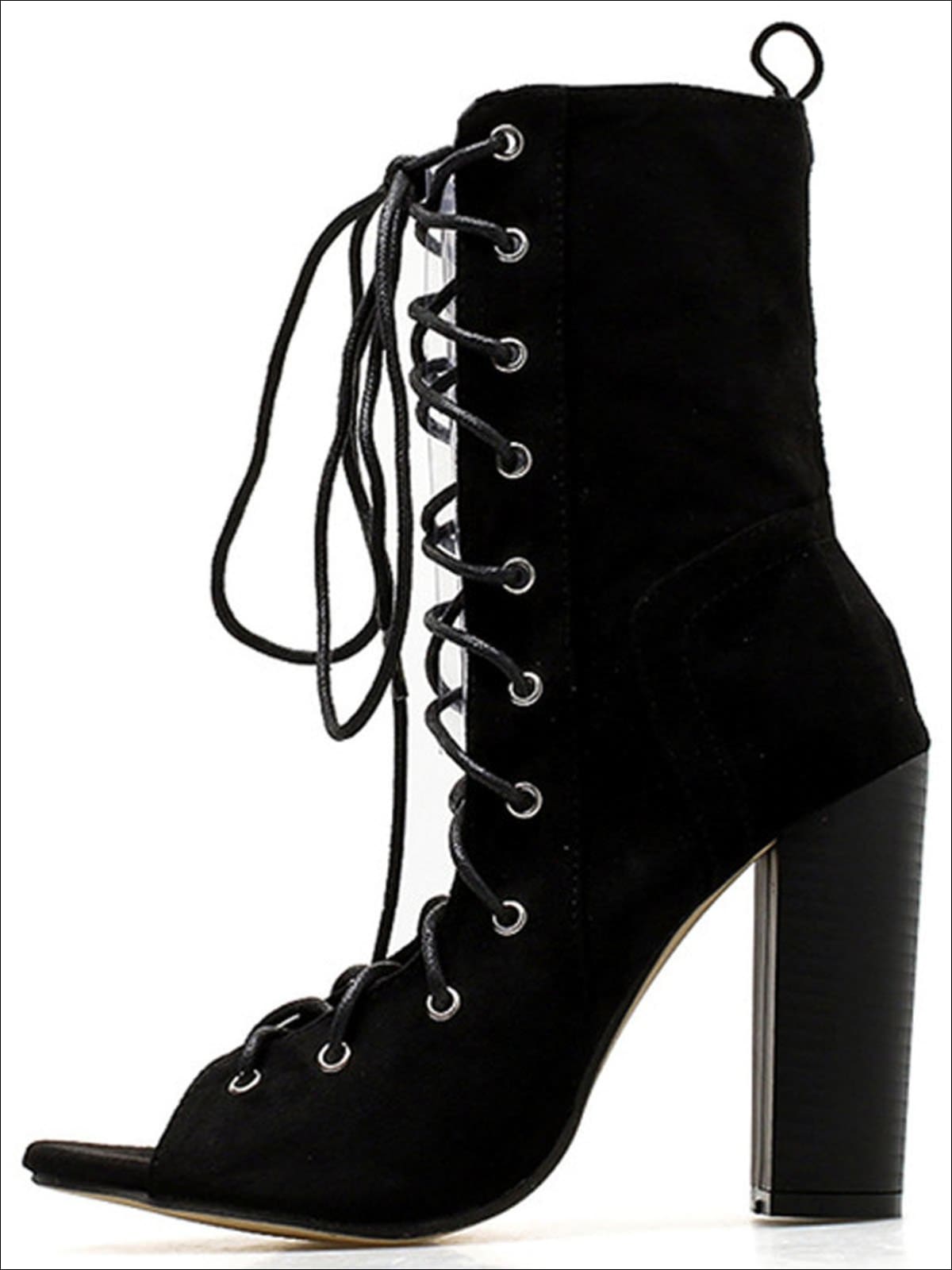 black heel boots open toe