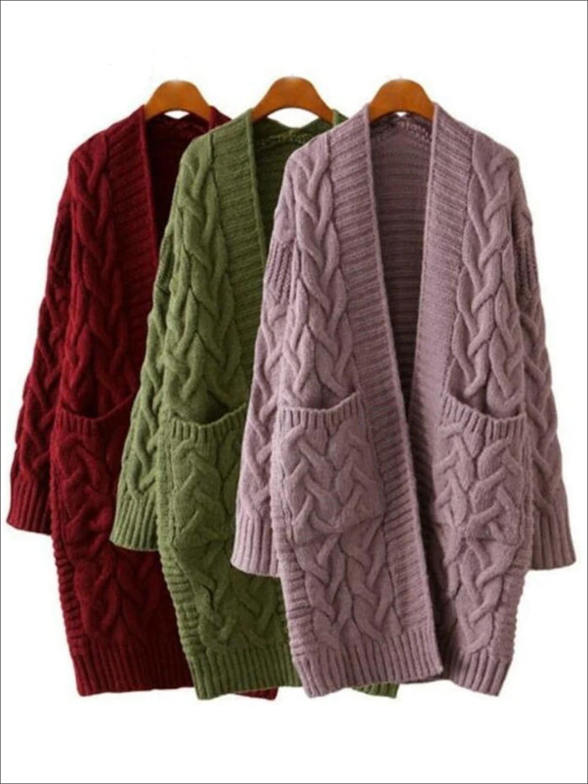 Women's Over-Sized Cable Knit Fall Cardigan with Side Pockets