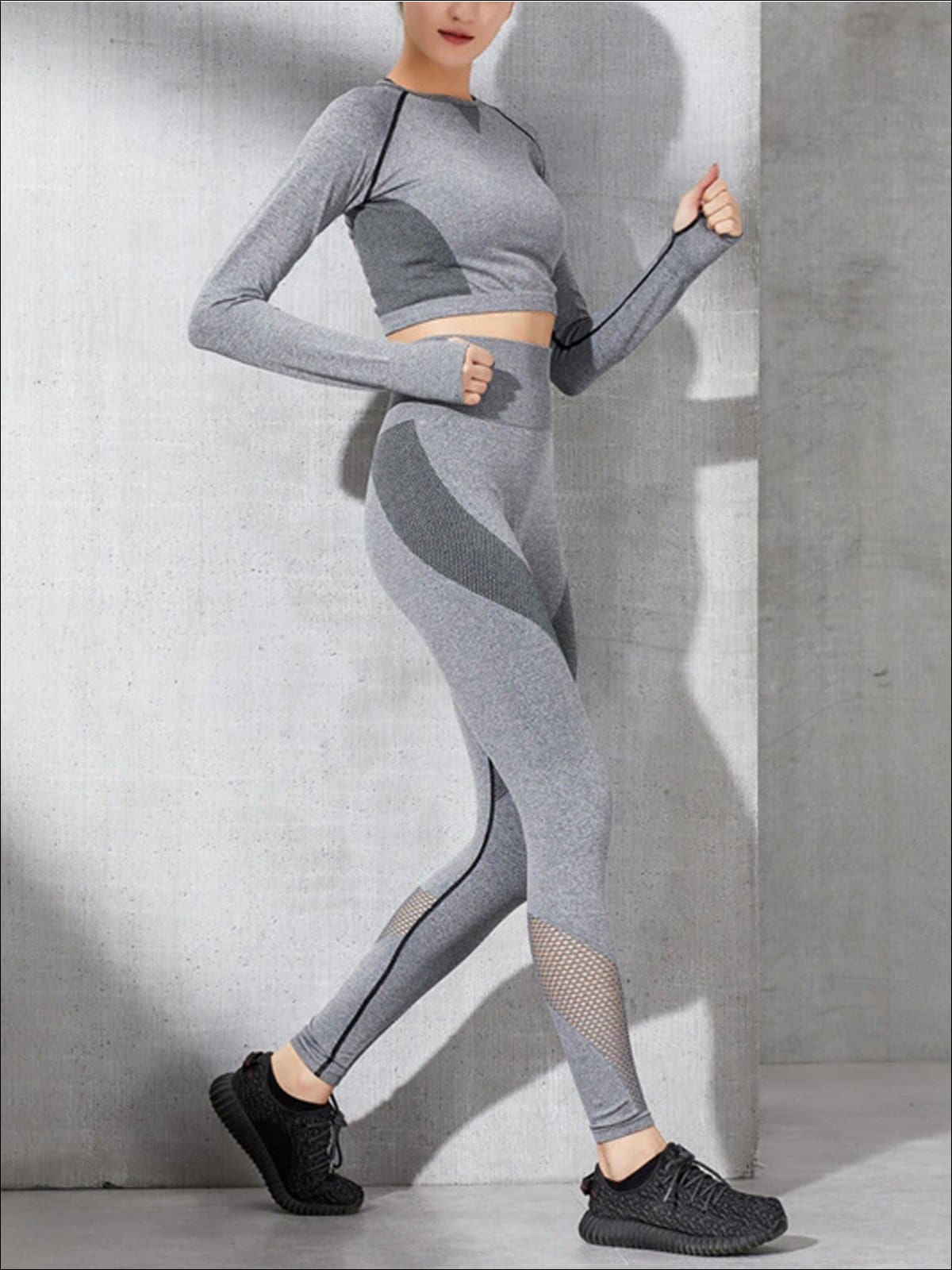 Women's Perforated Crop Top & High-Rise Leggings Set