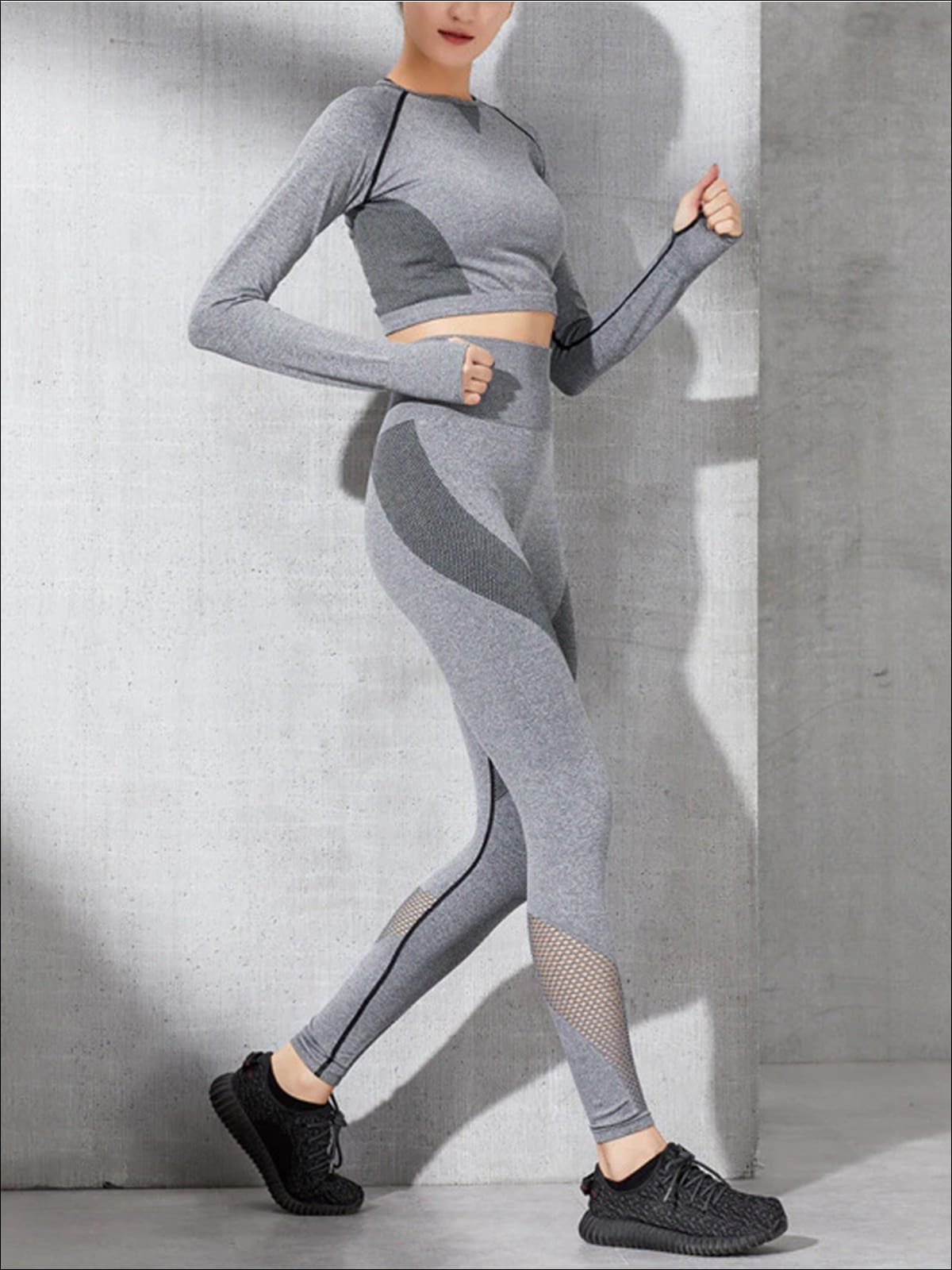 Set: Thumb-Hole Sports Cropped Top + Perforated Sports Leggings