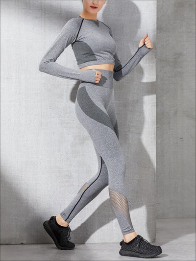 Women's Andquot;FashionAndquot; Print Detail Long Sleeve Crop Top Leggings  Set – Mia Belle Girls
